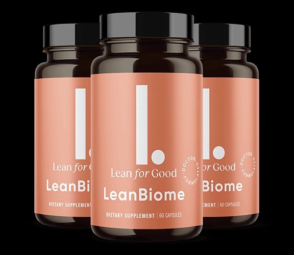 Three bottles of LeanBiome (Biome by Lean for Good), the 3-bottle package option